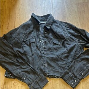All Saints Cropped Button-Up Shirt Jacket in Washed Black